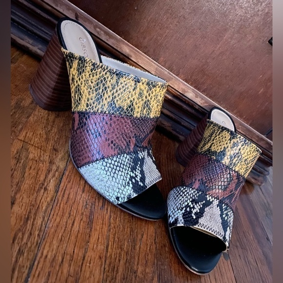 Gibson Latimer Shoes - & Latimer Boho Snake Print Tri-Color Leather Mule - Size 9.5